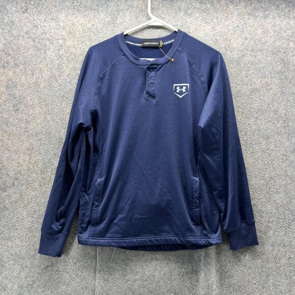 Under Armour Sweatshirt Men Small Adult Blue Navy Loose Athletic Henley Waffle - Picture 1 of 12
